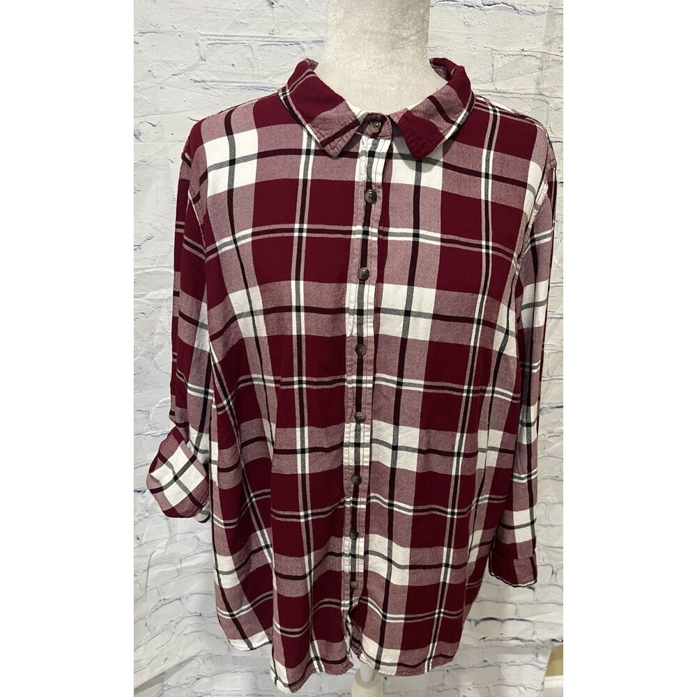 Catherines Multicolored Plaid & Paisley Long Sleeve Blouse ~ Size 2X 22 24W